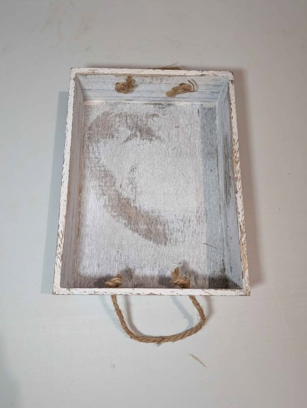 Whitewashed Wood Rectangular Box With Rope Handles - Picture 1 of 4